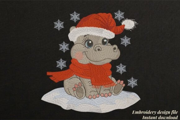 Download Baby Hippo in Santa Hat Black - Premium Resources
